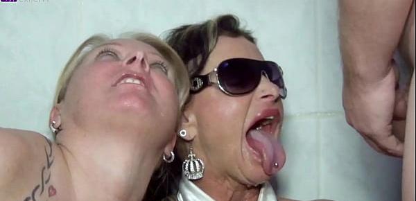  11 men pissed us in the mouth! 2 swallowing sluts in action!